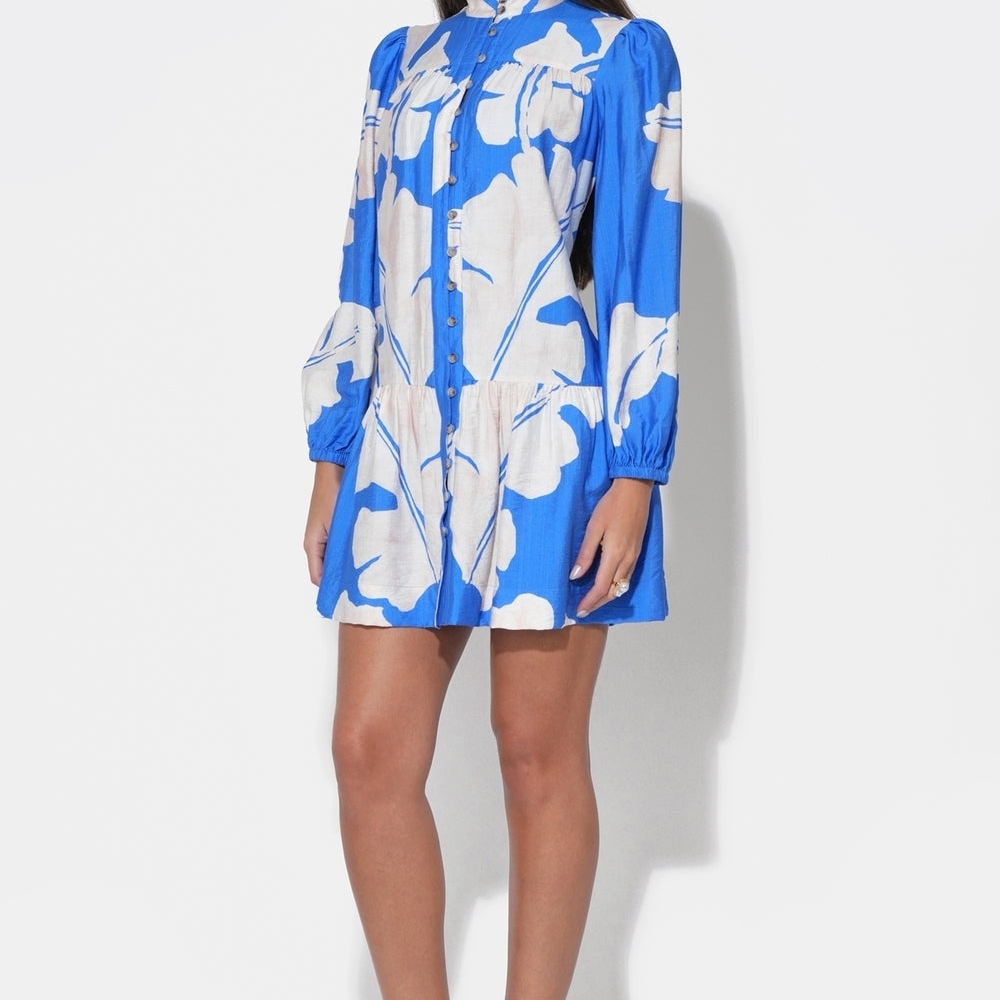 Adelyn Rae Bright Blue Floral Button-Front Mini Dress - Picture 2 of 6